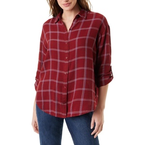 image:imageGloria Vanderbilt Womens Amanda Oversized Button Down Shirt with Rolltab SleevesGarnet Gem Autumn Windowpane