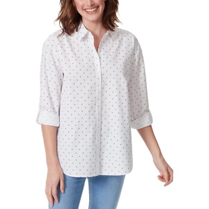 image:imageGloria Vanderbilt Womens Amanda Oversized Button Down Shirt with Rolltab SleevesMidnight Affair Fun Dots