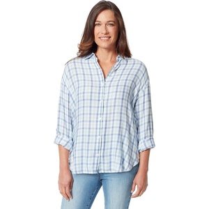 image:imageGloria Vanderbilt Womens Amanda Oversized Button Down Shirt with Rolltab SleevesPale Sky Woodland Gingham
