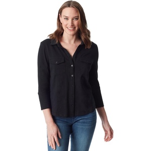 image:imageGloria Vanderbilt Womens Ashten 34 Sleeve Button Down Shirt with Curved Hem StandardBlack