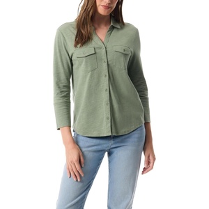 image:imageGloria Vanderbilt Womens Ashten 34 Sleeve Button Down Shirt with Curved Hem StandardGarden Sage
