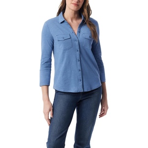 image:imageGloria Vanderbilt Womens Ashten 34 Sleeve Button Down Shirt with Curved Hem StandardHorizon Slate