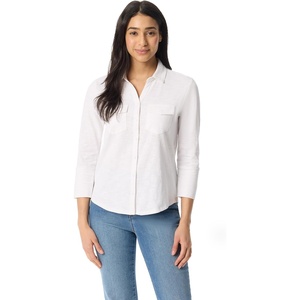 image:imageGloria Vanderbilt Womens Ashten 34 Sleeve Button Down Shirt with Curved Hem StandardVintage White
