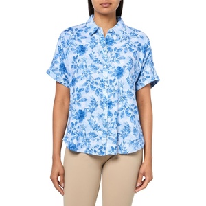 image:imageGloria Vanderbilt Womens Daisy Short Sleeve HighLow Button Down Shirt StandardCool Lagoon  Toile De Jouy