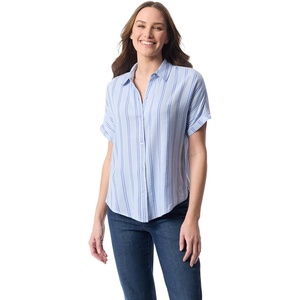 image:imageGloria Vanderbilt Womens Daisy Short Sleeve HighLow Button Down Shirt StandardDreamy Blue  Metropolitan Stripe
