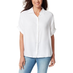image:imageGloria Vanderbilt Womens Daisy Short Sleeve HighLow Button Down Shirt StandardVintage White