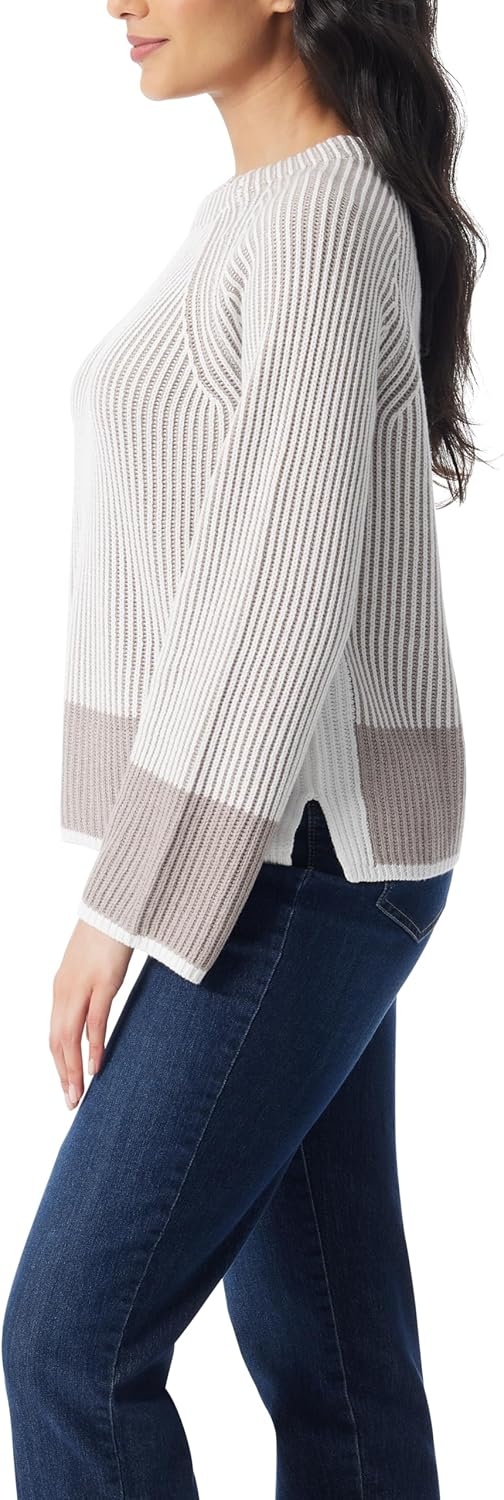 image:imageGloria Vanderbilt Womens Bree Long Sleeve Pullover Sweater StandardVintage White Combo