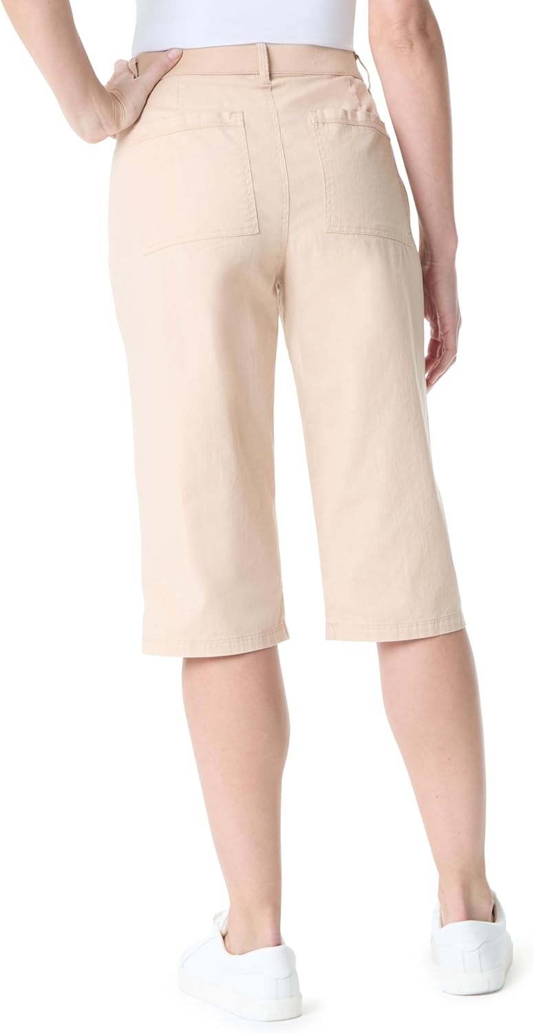 image:imageGloria Vanderbilt Womens High Rise Ribbed Waist Cargo Skimmer Short StandardCookie Dough