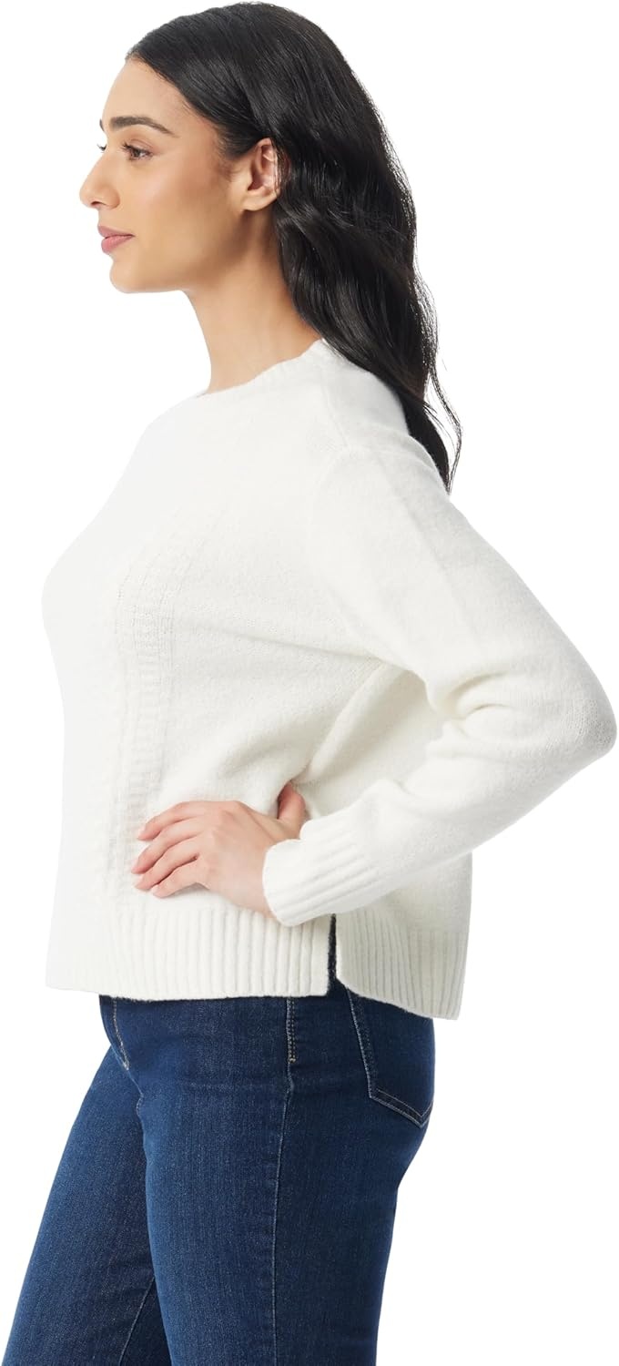 image:imageGloria Vanderbilt Womens Justine Crew Neck Textured Stitch Pullover Sweater StandardVintage White Melange