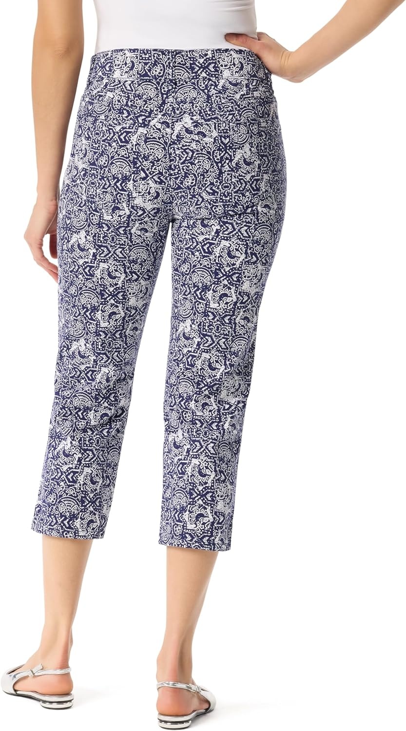 image:imageGloria Vanderbilt Womens Shape Effect Pull on High Rise Straight Leg Capri StandardNaval Blue Polynesian Nights