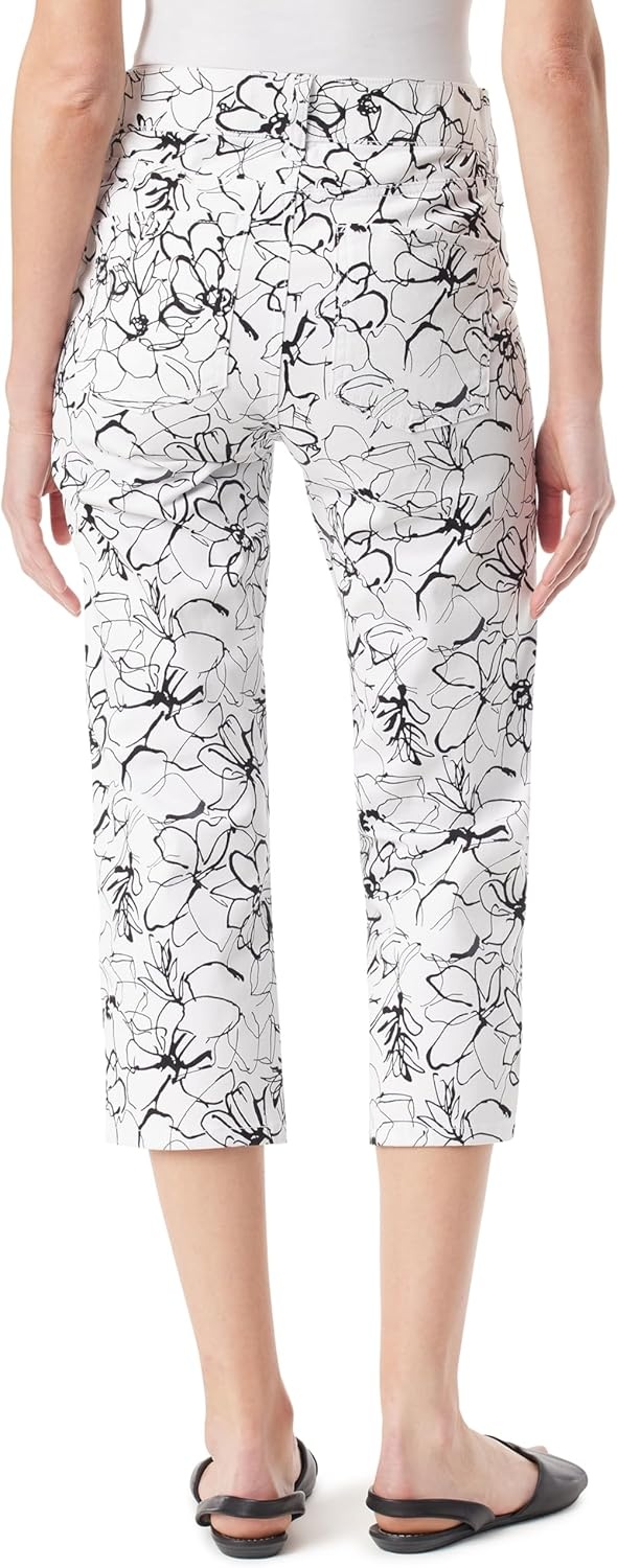 image:imageGloria Vanderbilt Womens Shape Effect Pull on High Rise Straight Leg Capri StandardVintage White Ink Brush Floral