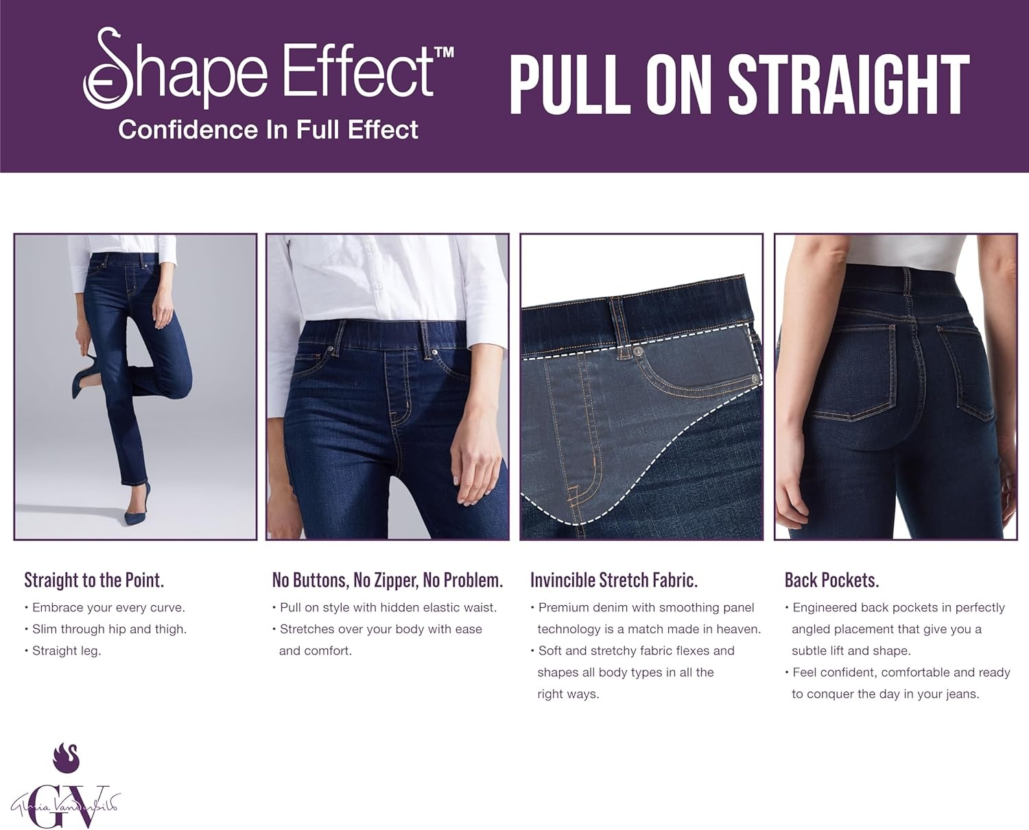 image:imageGloria Vanderbilt Womens Shape Effect Pull on High Rise Straight Leg Jean StandardKansas Whiskers