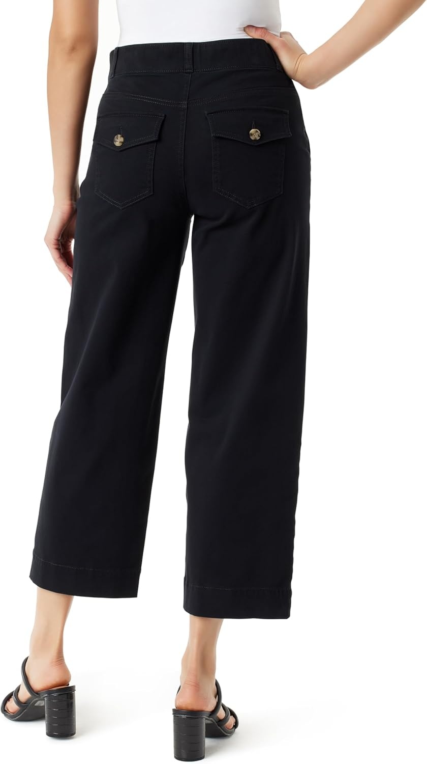 image:imageGloria Vanderbilt Womens Shape Effect Pull on High Rise Wide Leg Crop StandardBlack 4 Pockets