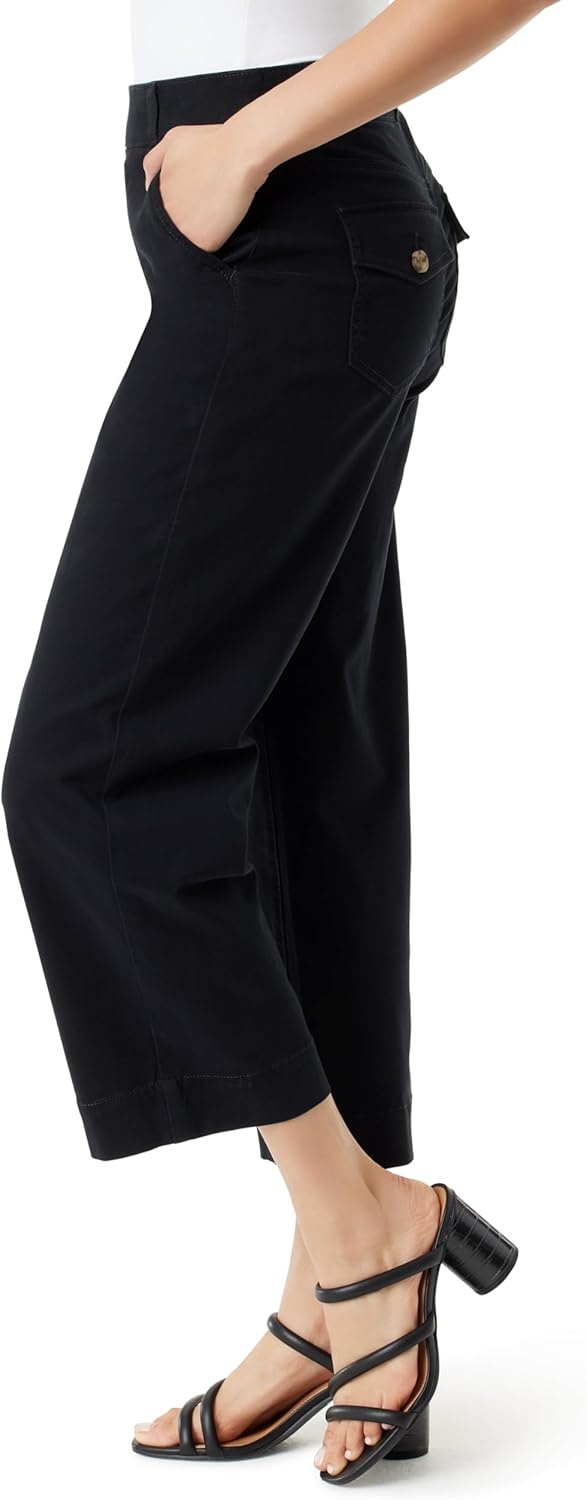 image:imageGloria Vanderbilt Womens Shape Effect Pull on High Rise Wide Leg Crop StandardBlack 4 Pockets