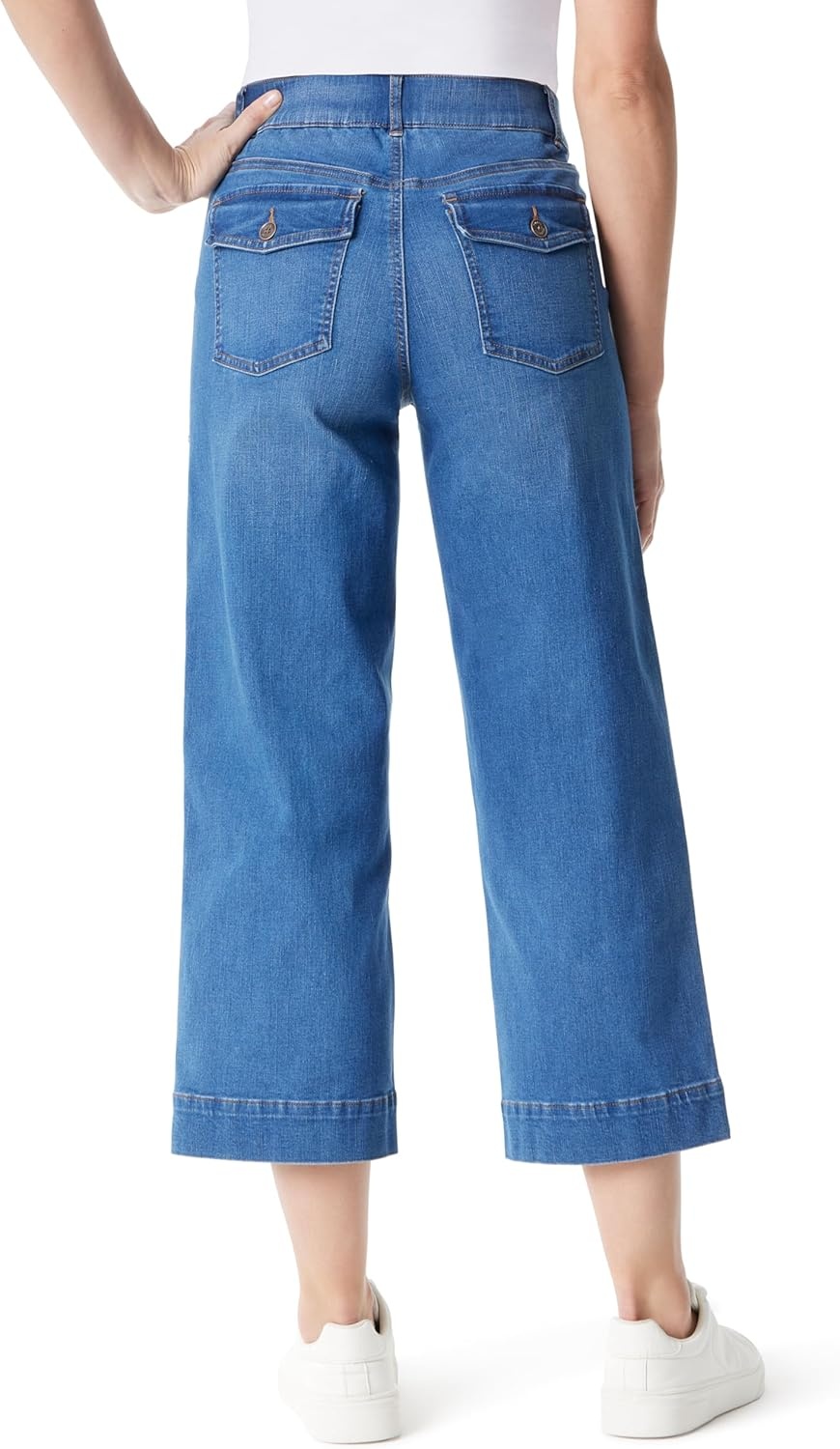 image:imageGloria Vanderbilt Womens Shape Effect Pull on High Rise Wide Leg Crop StandardNaples Whiskers 5 Pockets