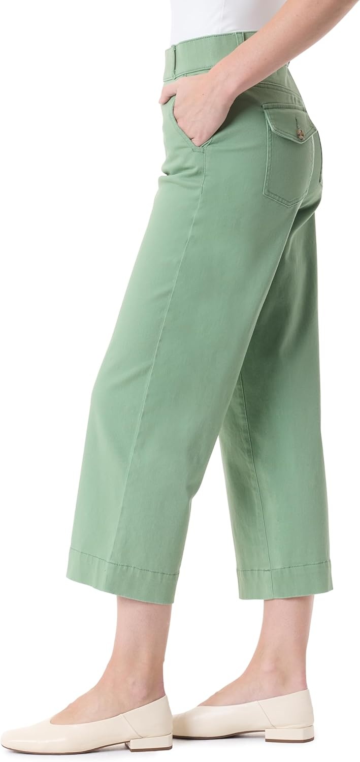 image:imageGloria Vanderbilt Womens Shape Effect Pull on High Rise Wide Leg Crop StandardPistachio 4 Pockets