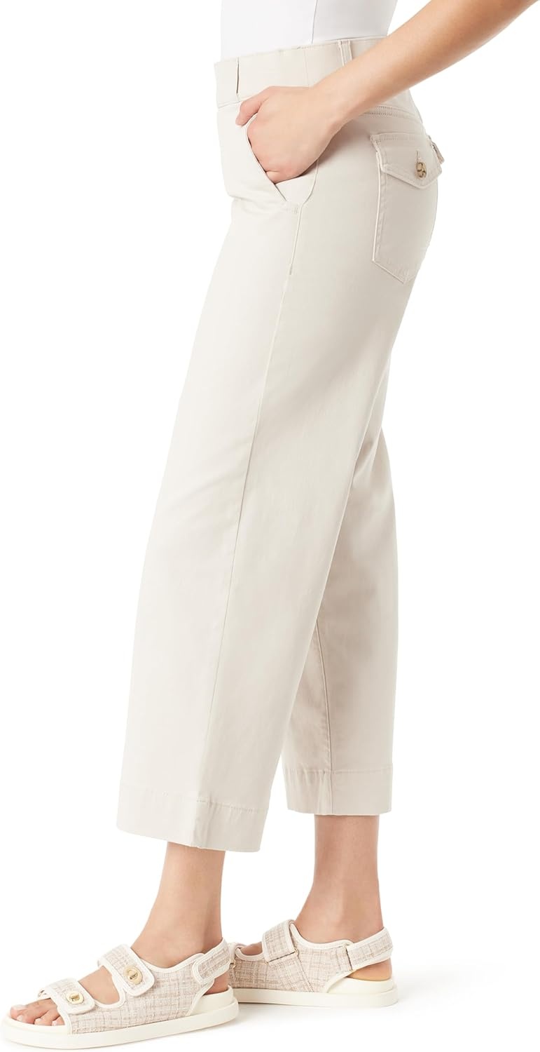 image:imageGloria Vanderbilt Womens Shape Effect Pull on High Rise Wide Leg Crop StandardStonewood 4 Pockets