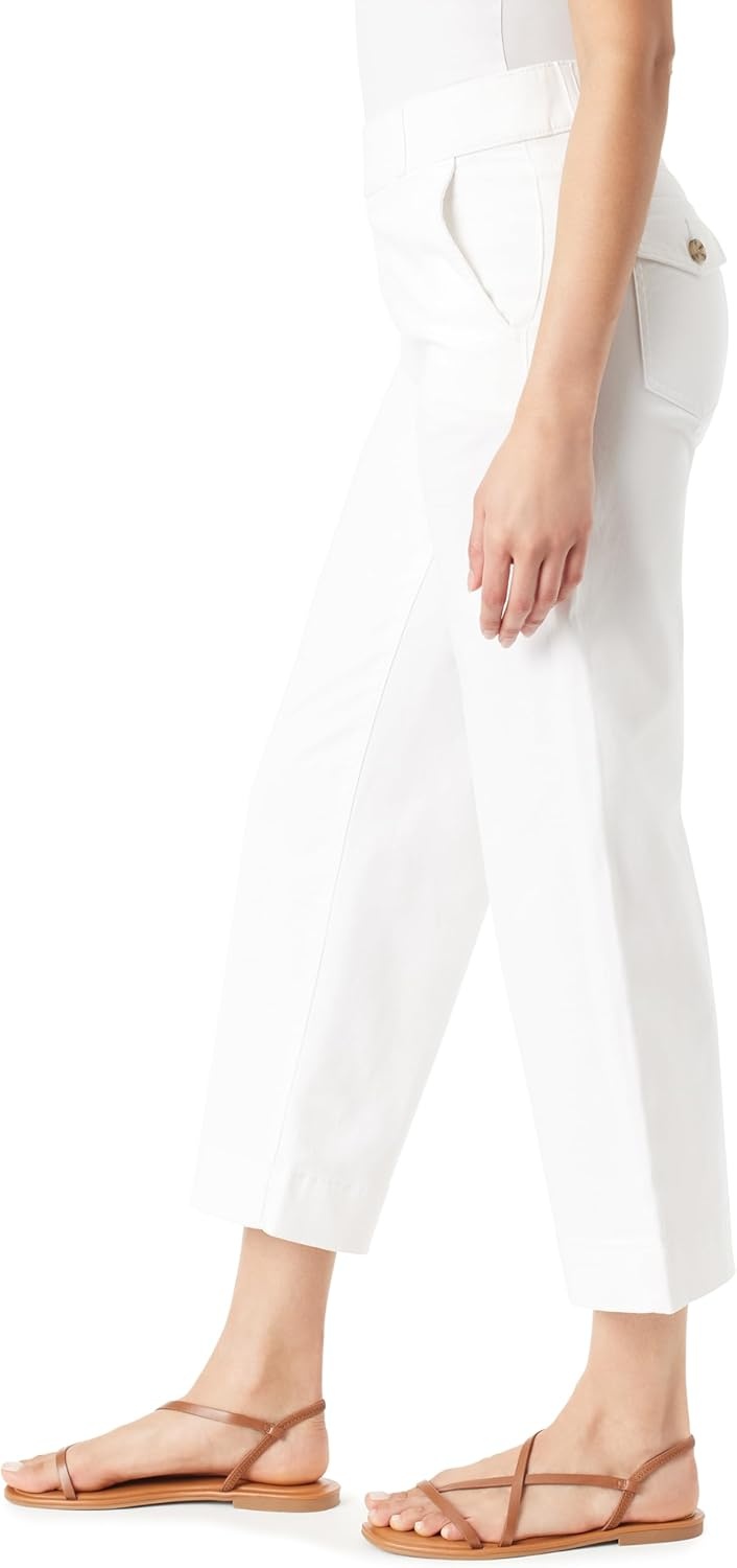 image:imageGloria Vanderbilt Womens Shape Effect Pull on High Rise Wide Leg Crop StandardVintage White 4 Pockets