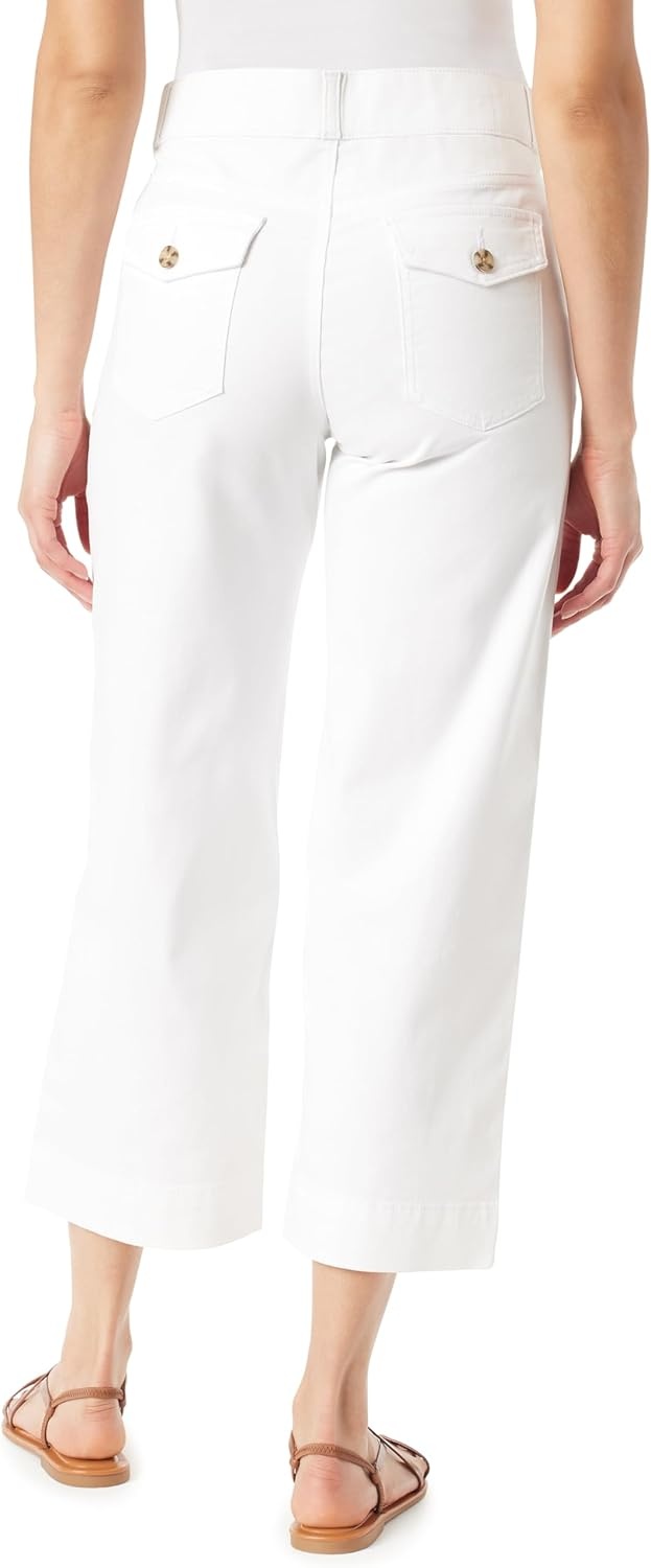 image:imageGloria Vanderbilt Womens Shape Effect Pull on High Rise Wide Leg Crop StandardVintage White 4 Pockets