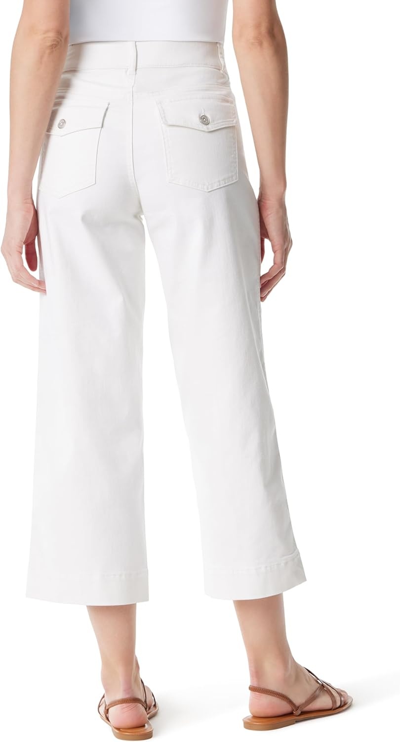 image:imageGloria Vanderbilt Womens Shape Effect Pull on High Rise Wide Leg Crop StandardVintage White 5 Pockets