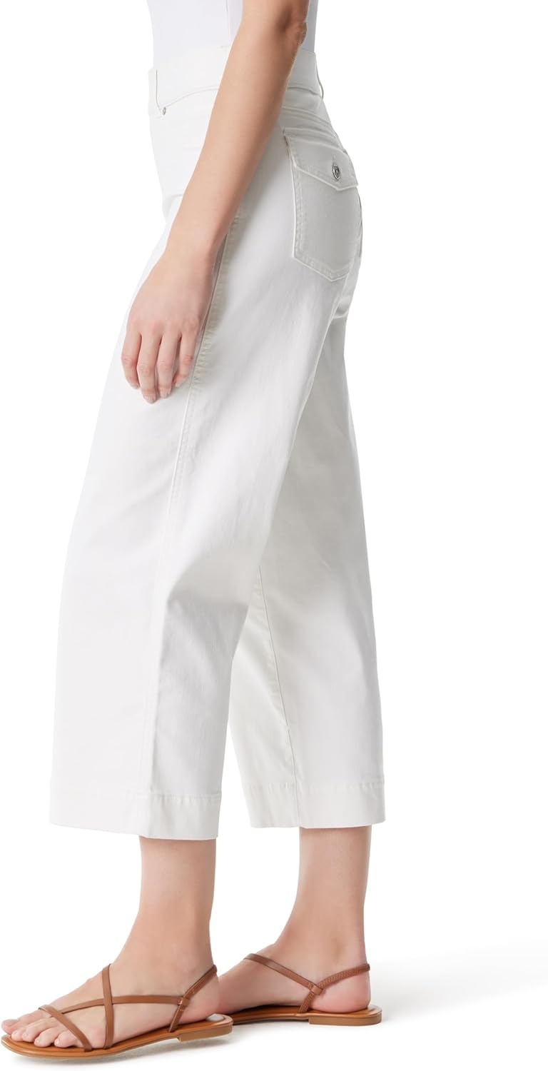image:imageGloria Vanderbilt Womens Shape Effect Pull on High Rise Wide Leg Crop StandardVintage White 5 Pockets