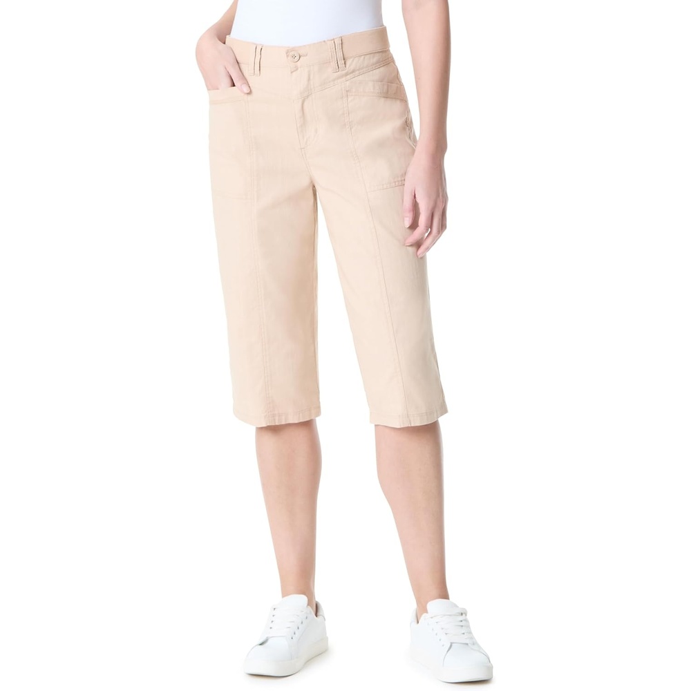 image:imageGloria Vanderbilt Womens High Rise Ribbed Waist Cargo Skimmer Short StandardCookie Dough