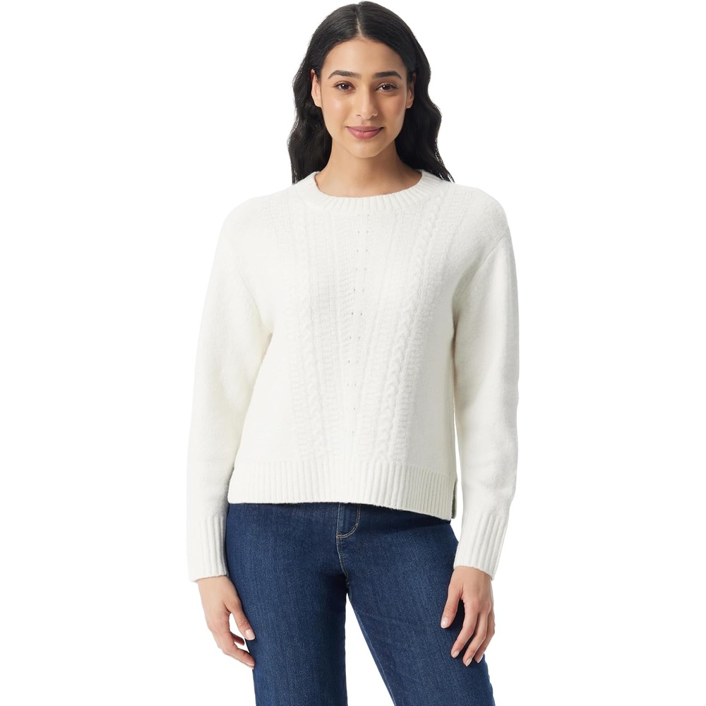 image:imageGloria Vanderbilt Womens Justine Crew Neck Textured Stitch Pullover Sweater StandardVintage White Melange