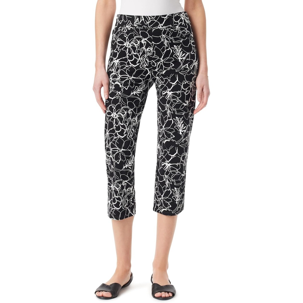 image:imageGloria Vanderbilt Womens Shape Effect Pull on High Rise Straight Leg Capri StandardBlack Ink Brush Floral