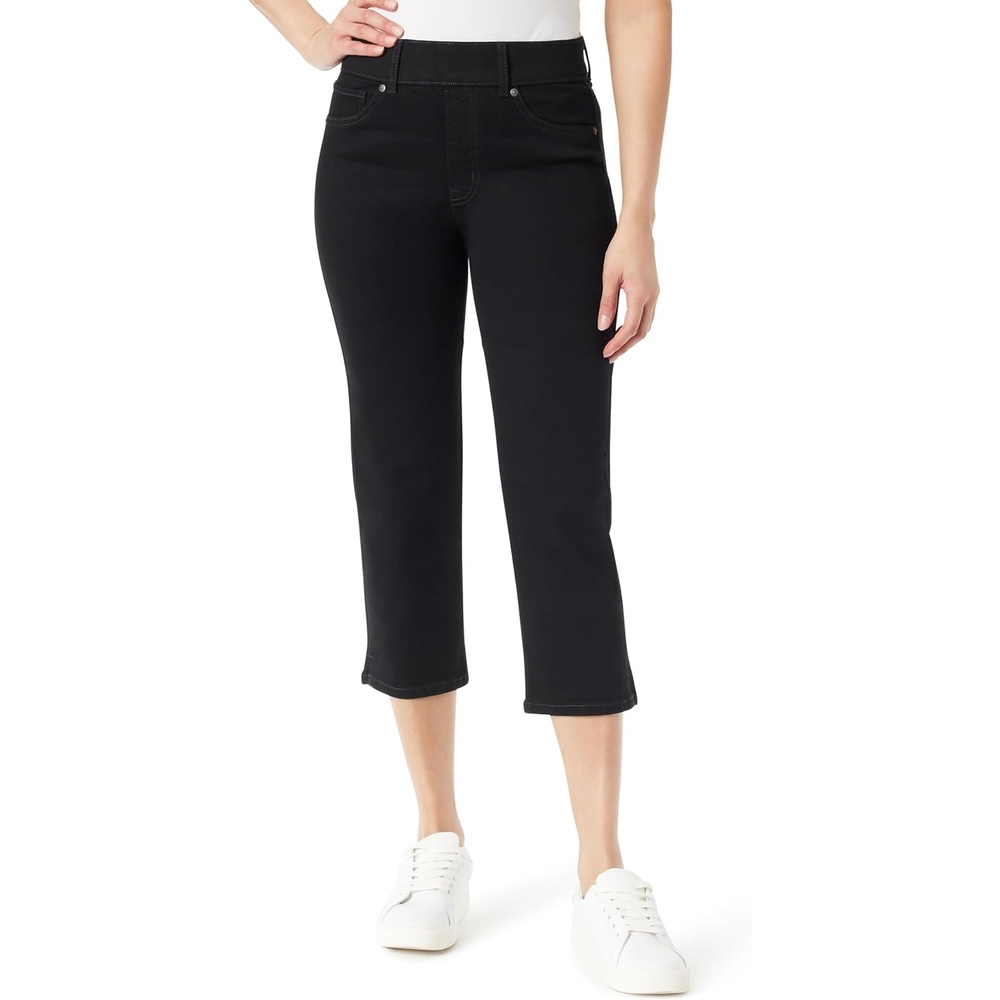 image:imageGloria Vanderbilt Womens Shape Effect Pull on High Rise Straight Leg Capri StandardBlack Rinse