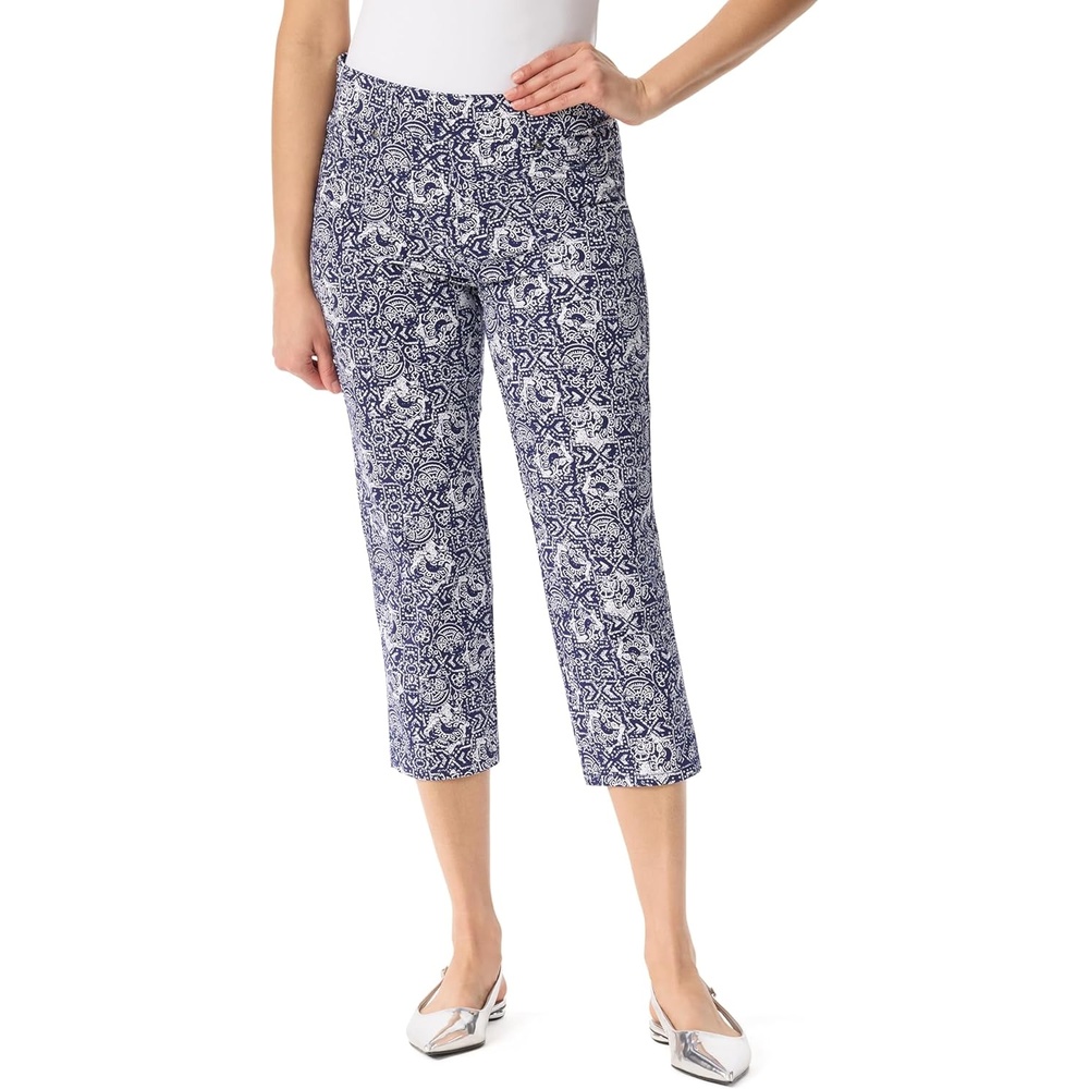 image:imageGloria Vanderbilt Womens Shape Effect Pull on High Rise Straight Leg Capri StandardNaval Blue Polynesian Nights