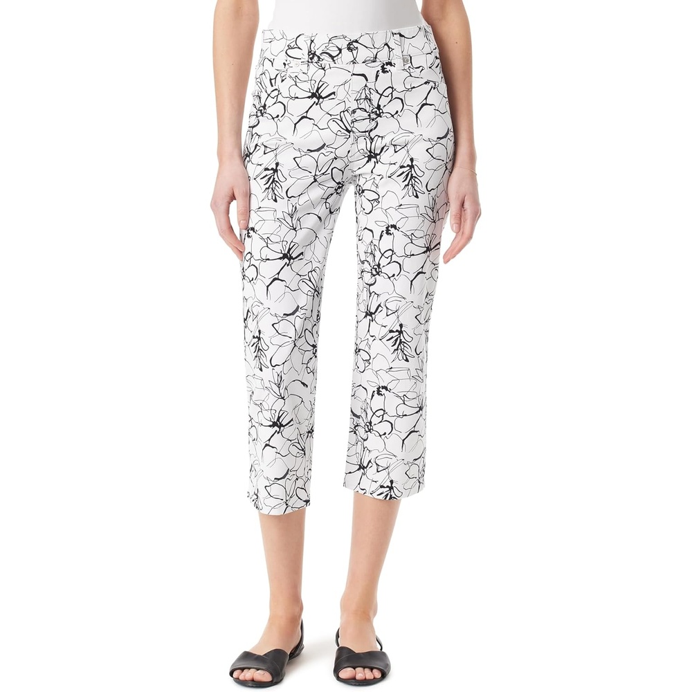 image:imageGloria Vanderbilt Womens Shape Effect Pull on High Rise Straight Leg Capri StandardVintage White Ink Brush Floral