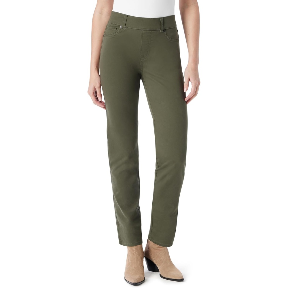 image:imageGloria Vanderbilt Womens Shape Effect Pull on High Rise Straight Leg Jean StandardOlive Viridian