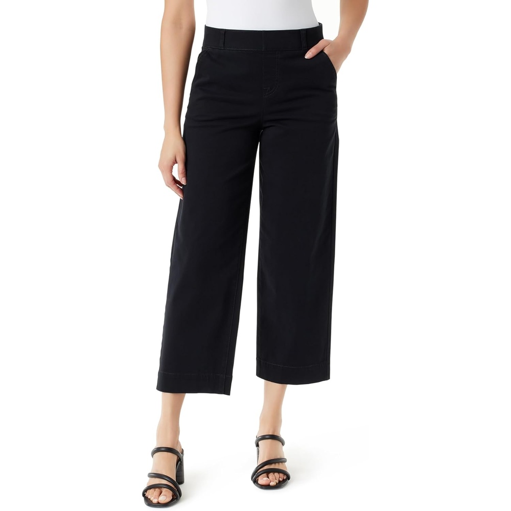 image:imageGloria Vanderbilt Womens Shape Effect Pull on High Rise Wide Leg Crop StandardBlack 4 Pockets