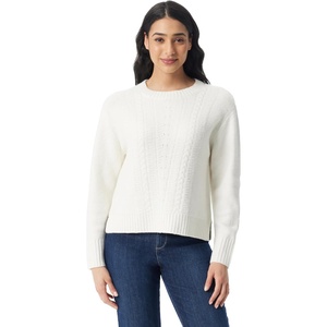 image:imageGloria Vanderbilt Womens Justine Crew Neck Textured Stitch Pullover Sweater StandardVintage White Melange