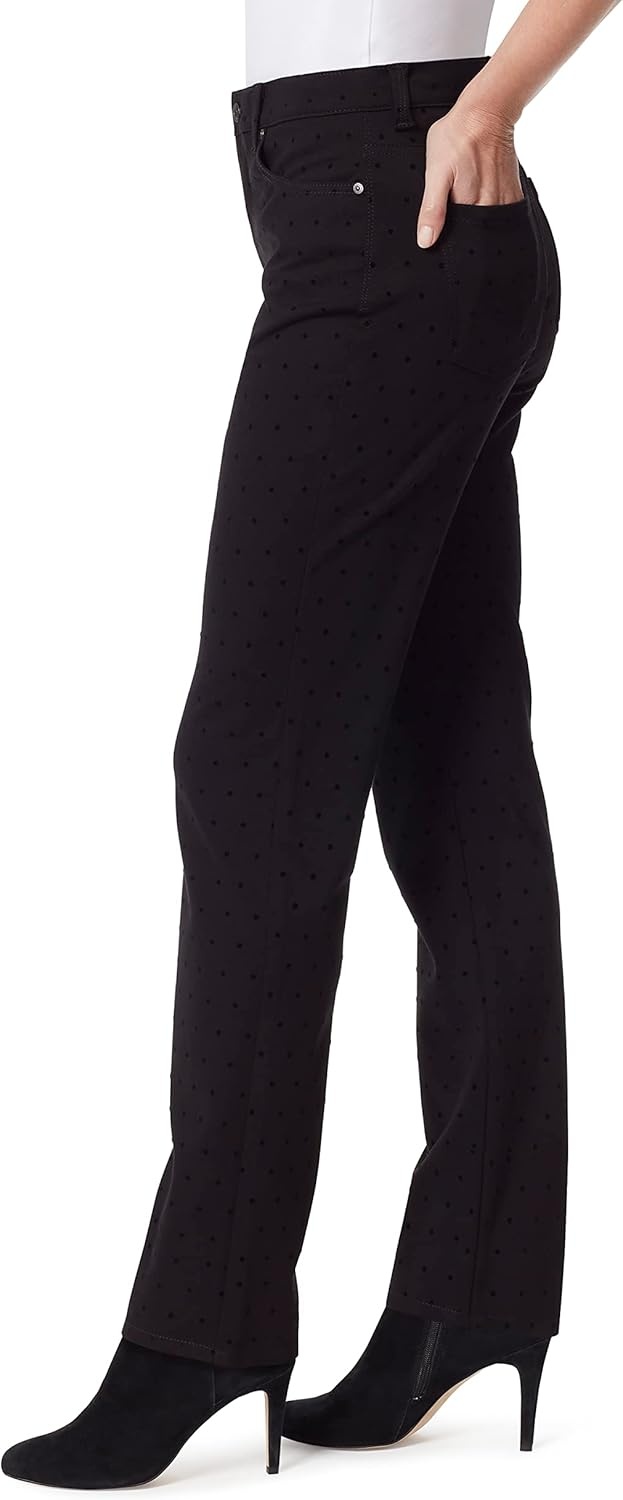 image:imageGloria Vanderbilt Womens Amanda Ponte High Rise Knit Pant PetiteFlocked Polka Dot