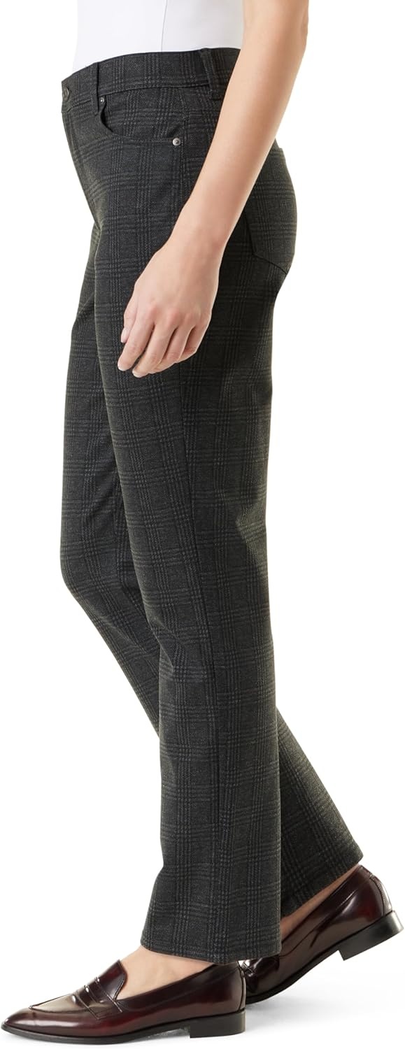 image:imageGloria Vanderbilt Womens Amanda Ponte High Rise Knit Pant StandardGrey Dusk Marilyn Plaid