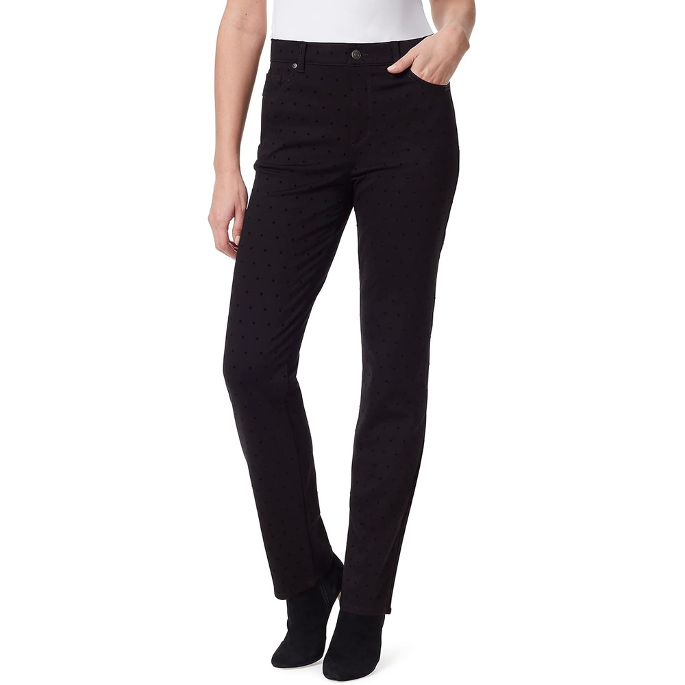 image:imageGloria Vanderbilt Womens Amanda Ponte High Rise Knit Pant StandardFlocked Polka Dot