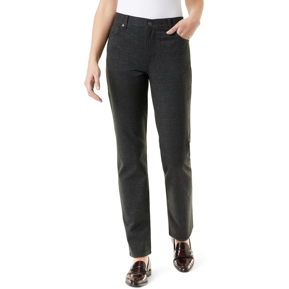 image:imageGloria Vanderbilt Womens Amanda Ponte High Rise Knit Pant StandardGrey Dusk Marilyn Plaid