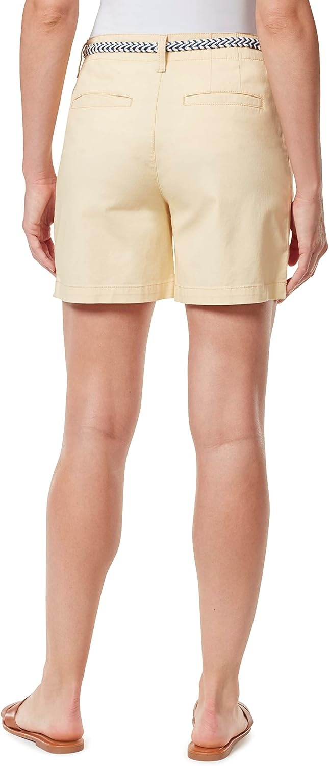 image:imageGloria Vanderbilt Womens Midrise Belted Trouser Short StandardAlmond Cream
